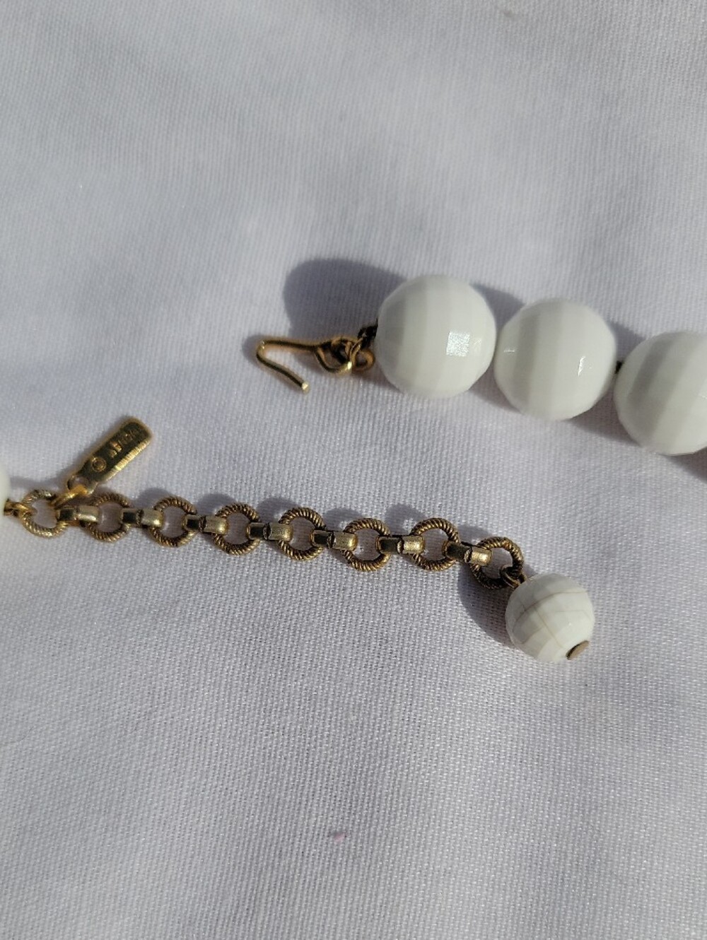 Vintage Monet White Faceted Lucite Bead Necklace with Gold Accents - Picture 3 of 6